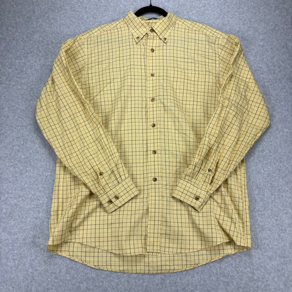 LL Bean Button Down Shirt Mens L Yellow Plaid Traditional Fit Wrinkle Resistant